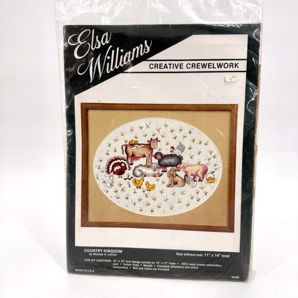 Elsa Williams Crewel Embroidery Kit “Country Kingdom” Farm Animal Linen Wool NEW - Picture 1 of 7